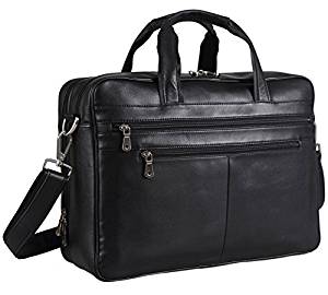Polare Real Soft Nappa Leather 17 Laptop Case Professional Briefcase Business Bag for Men (Black)