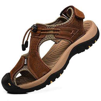 Rismart, scarpe sportive da trekking con chiusura a punta chiusa da uomo, sandali in pelle scamosciata