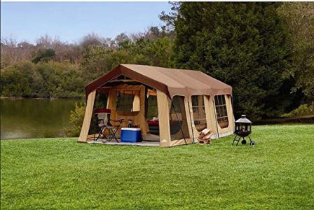 Grande tenda da cabina familiare per 10 persone con veranda anteriore, divisorio e porta posteriore