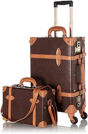Set di valigie vintage da donna in 2 pezzi color cacao marrone di COTRUNKAGE