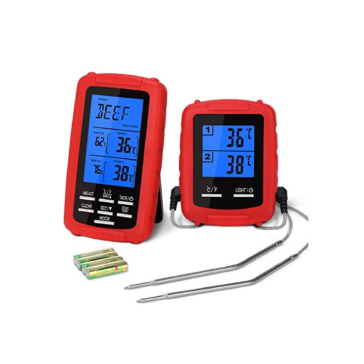 Proster Termometro da Cucina Digitale Termometro da Forno Timer Display LCD Sonda Acciaio Temperatura C//F per BBQ Forno Carne Latte Acqua Bagno
