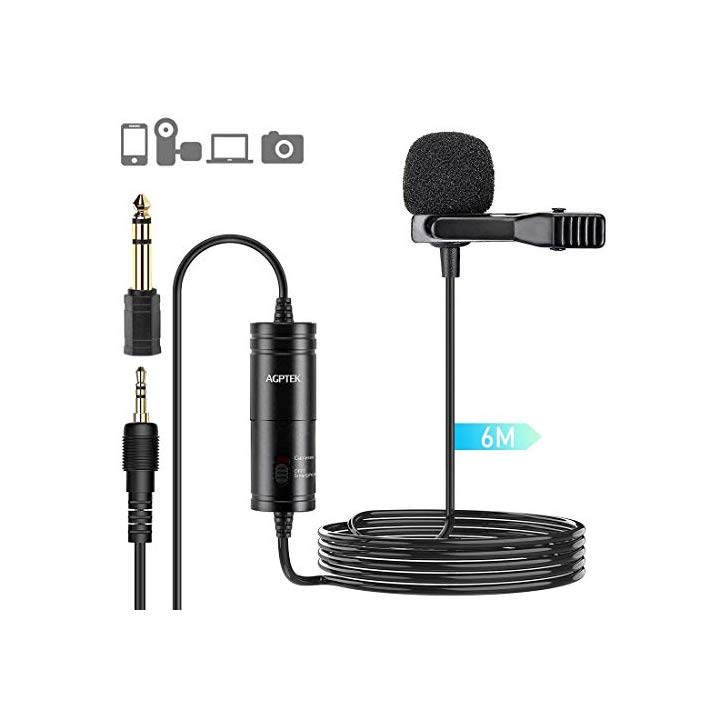 AGPTEK Lavaier Microfono Condensatore Omnidirezionale per PC Cellurari Camere con Clip Riduzione del Rumore e Ideale per Youtuber/Intervista/Conferenza Video/Podcast Cavo da 6M, AC05B, Nero