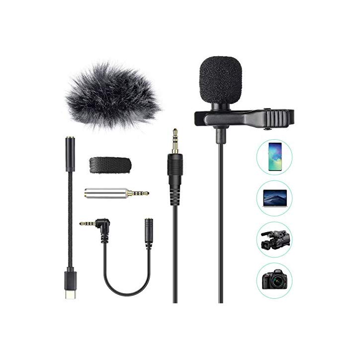 AGPTEK Lavaier Microfono per PC con Clip e Un Parabrezza Incluso Adattatore Tipo-c Ideale per Youtuber/Intervista/Conferenza Video/Podcast Cavo da 2M,Nero